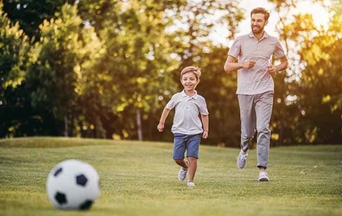 Father and son at the backyard