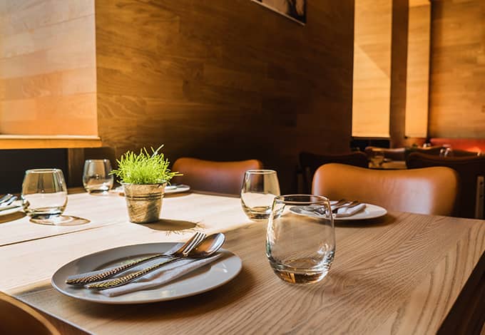 Dining table in a restaurant