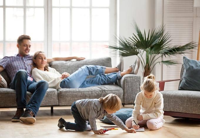 family resting at home